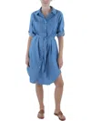 Shop Ny Collection Petites Womens Chambray Knee-length Shirtdress In Blue