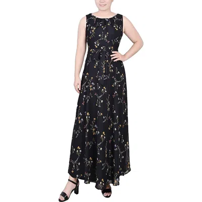 Ny Collection Petites Womens Chiffon Floral Maxi Dress In Black