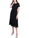 Ny Collection Petites Womens Chiffon Knee-length Midi Dress In Black