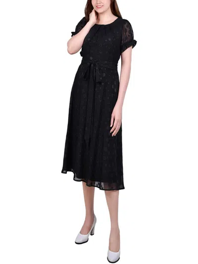 Ny Collection Petites Womens Chiffon Knee-length Midi Dress In Black
