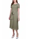 Ny Collection Plus Size Short Sleeve Belted Swiss Dot Dress In Green