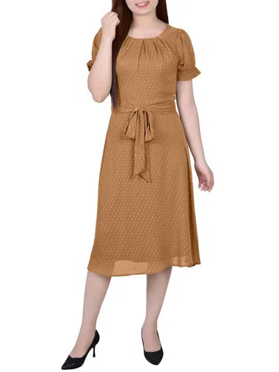Ny Collection Petites Womens Chiffon Knee-length Midi Dress In Multi