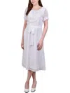 Ny Collection Plus Size Short Sleeve Belted Swiss Dot Dress In White