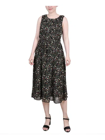 Ny Collection Petites Womens Chiffon Printed Midi Dress In Multi