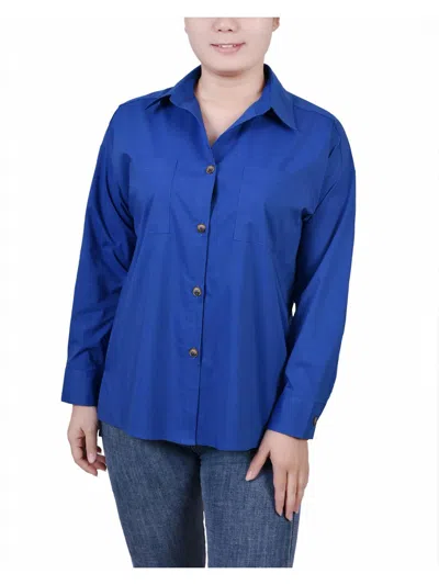 NY COLLECTION PETITES WOMENS COLLAR BUTTON-DOWN TOP