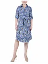 Ny Collection Petite 3/4 Roll Tab Zip Front Shirtdress In Multi