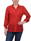 Ny Collection Petites Womens Collared Adjustable Sleeve Button-down Top In Multi