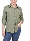 Ny Collection Petites Womens Collared Pocket Button-down Top In Multi