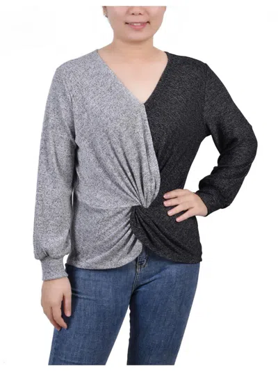 Ny Collection Petites Womens Colorblock Pullover Top In Multi