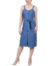 Ny Collection Petites Womens Cotton Knee-length Shirtdress In Blue