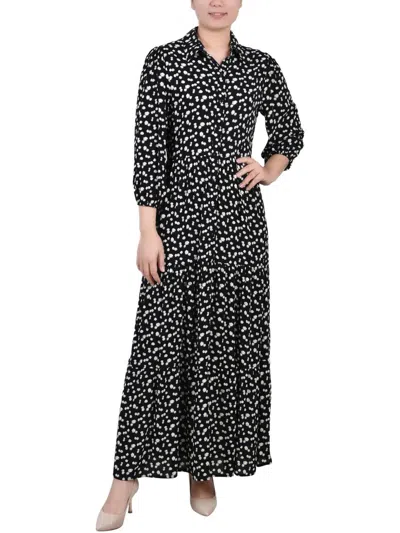 Ny Collection Petites Womens Crinkle Tiered Maxi Dress In Multi