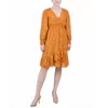 Ny Collection Petite Long Sleeve Smocked Waist Dress In Multi