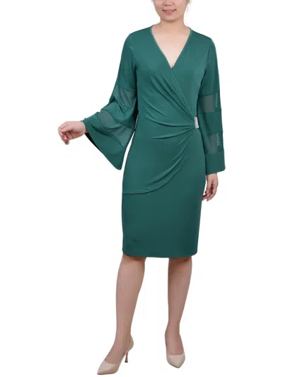 Ny Collection Petites Womens Embellished Mini Cocktail And Party Dress In Green