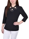 Ny Collection Petites Womens Embellished Twist-neck Blouse In Black