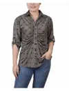 Ny Collection Petites Womens Floral Print Button-down Top In Gray