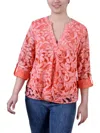 Ny Collection Petites Womens Floral Print V-neck Pullover Top In Multi