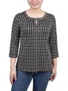 Ny Collection Petites Womens Grommet Embellished Blouse In Multi