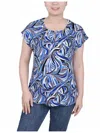 Ny Collection Petites Womens Grommet Key Hole Blouse In Blue