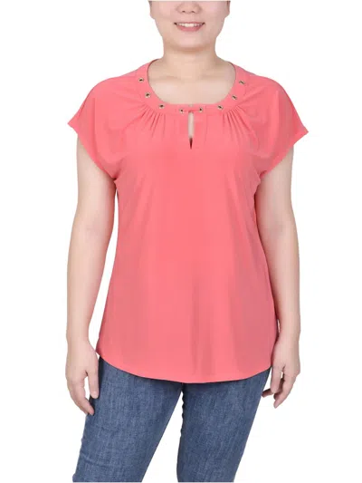 Ny Collection Petite Grommet Neck Knit Short Extended Sleeve Top In Dubarry