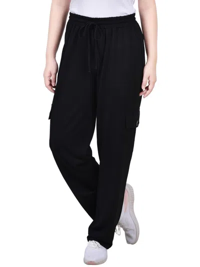 Ny Collection Petites Womens High Rise Straight Leg Cargo Pants In Black
