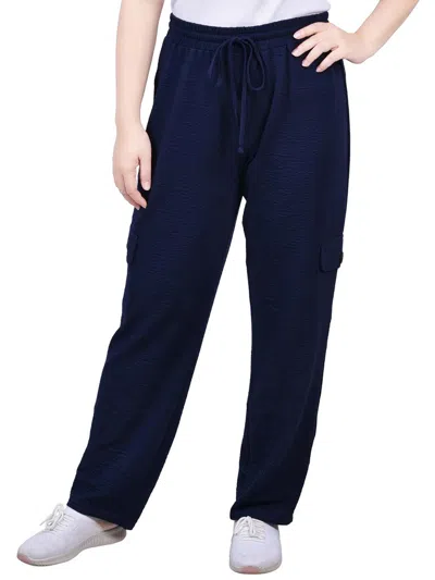 Ny Collection Petites Womens High Rise Straight Leg Cargo Pants In Blue