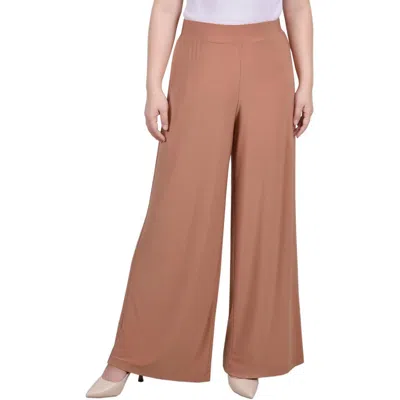 Ny Collection Petites Womens High Rise Wide Leg Palazzo Pants In Brown