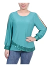 NY COLLECTION PETITES WOMENS JERSEY EMBELLISHED PULLOVER TOP