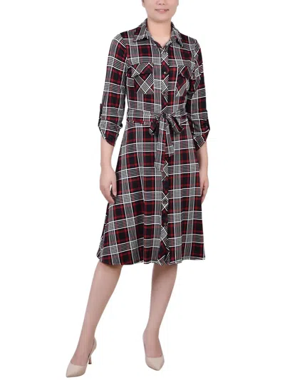 Ny Collection Petites Womens Jersey Shirtdress In Nancy Plaid