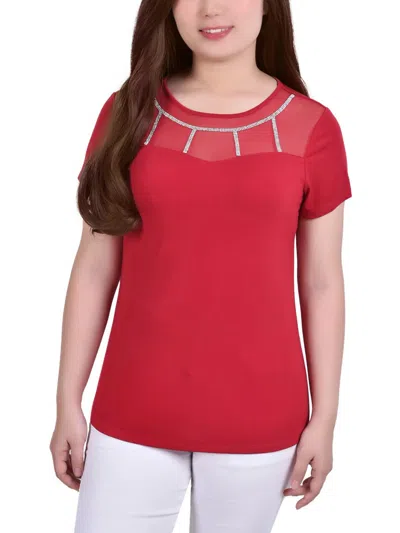NY COLLECTION PETITES WOMENS JERSEY YOKE BLOUSE
