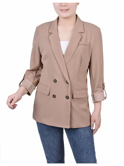 Ny Collection Petites Womens Knit Long Sleeves Two-button Blazer In Neutral