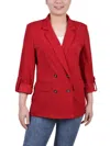 Ny Collection Petites Womens Knit Long Sleeves Two-button Blazer In Red