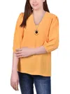 NY COLLECTION PETITES WOMENS KNIT V-NECK BLOUSE