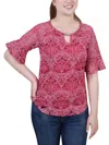 NY COLLECTION PETITES WOMENS LACE KEYHOLE BLOUSE