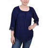 Ny Collection Petite Size 3/4 Sleeve Peasant Blouse In Blue