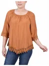 Ny Collection Petite Size 3/4 Sleeve Peasant Blouse In Yellow