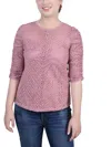 Ny Collection Plus Size Rouched Sleeve Lace Top In Pink