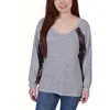 Ny Collection Petites Womens Lightweight Split Hem Pullover Top In Multi