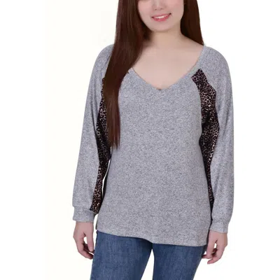 Ny Collection Petites Womens Lightweight Split Hem Pullover Top In Multi