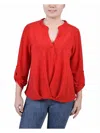 Ny Collection Petites Womens Mandarin Collar Adjustable Sleeve Blouse In Multi