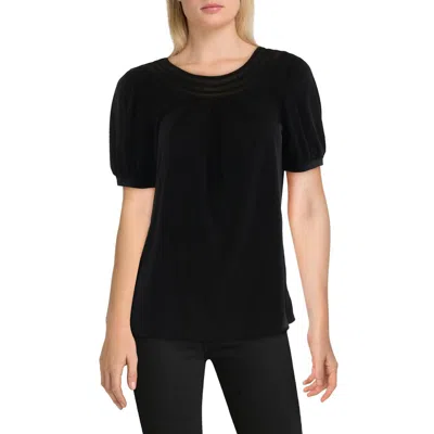 Ny Collection Petites Womens Mesh Inset Pleated Blouse In Black