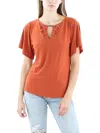 Ny Collection Petites Womens Mesh Neck Flutter Sleee Blouse In Red
