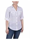 Ny Collection Petite Roll Tab Blouse In White