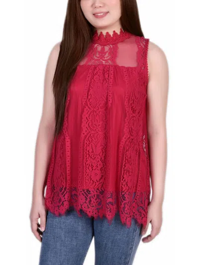 Ny Collection Plus Size Sleeveless Mock Neck Lace Top In Red