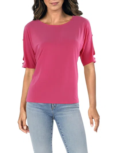 Ny Collection Petites Womens O-ring Scoop Neck Pullover Top In Pink