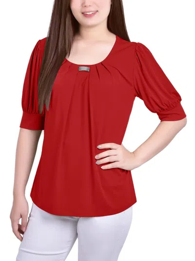 Ny Collection Petites Womens Office Professional Blouse In Red