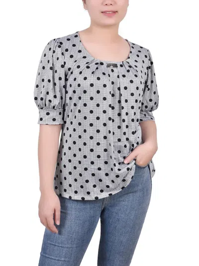 Ny Collection Petites Womens Office Professional Blouse In Black,white Abstract Dot