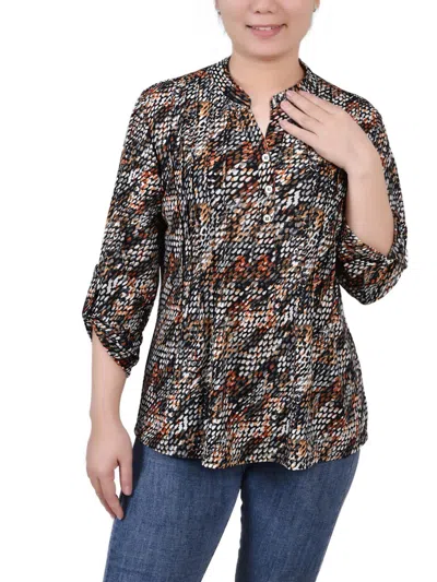 Ny Collection Petites Womens Office Professional Blouse In Black Gray Rust Geo
