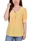 Ny Collection Plus Size Short Balloon Sleeve Top With Hardware In Yellow