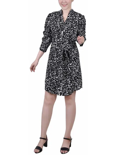 Ny Collection Petites Womens Office Professional Shirtdress In Black