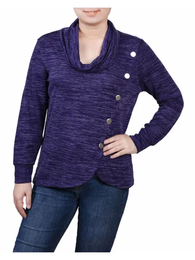 Ny Collection Petites Womens Overlap Cowl Neck Button-up In Multi
